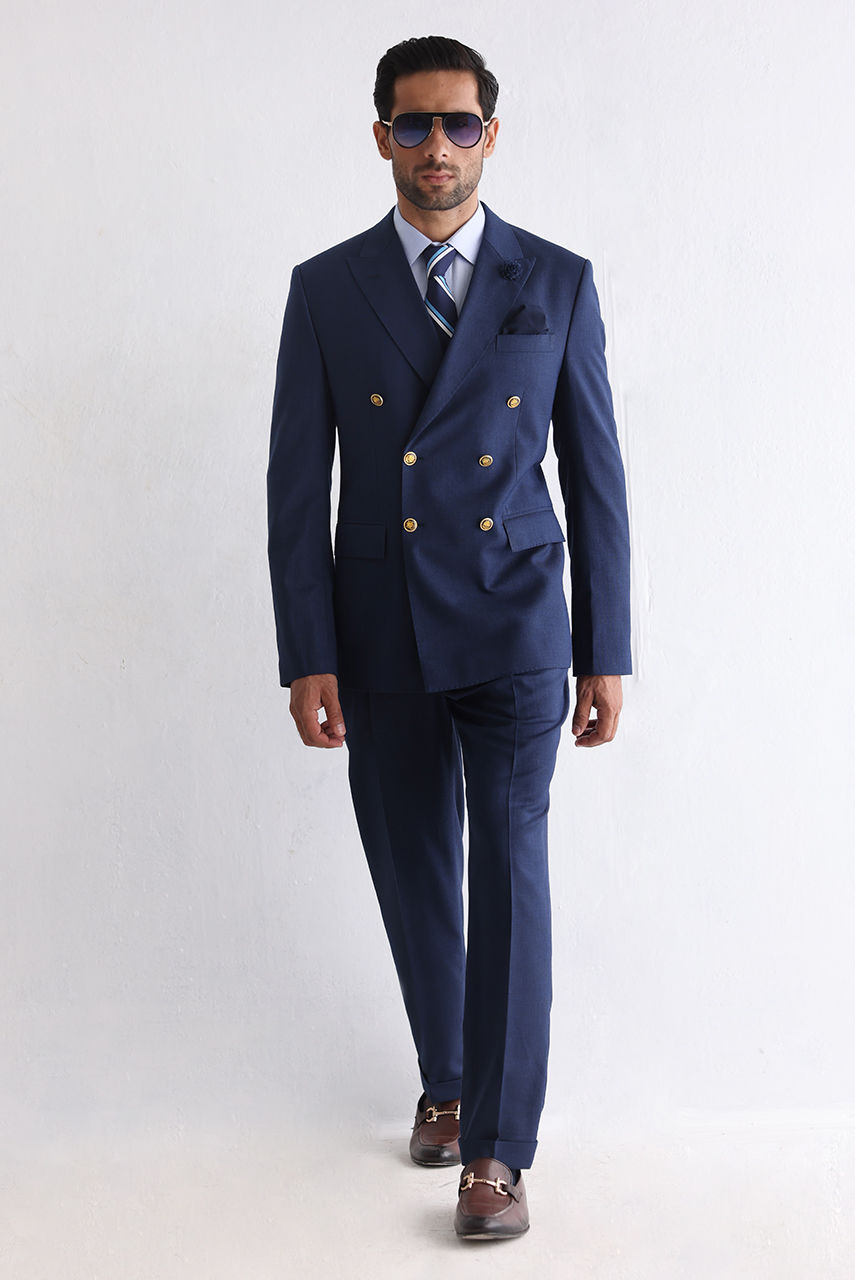 Navy Blue Premium Suiting Double-Breasted Suit (2-Piece) - Image 5