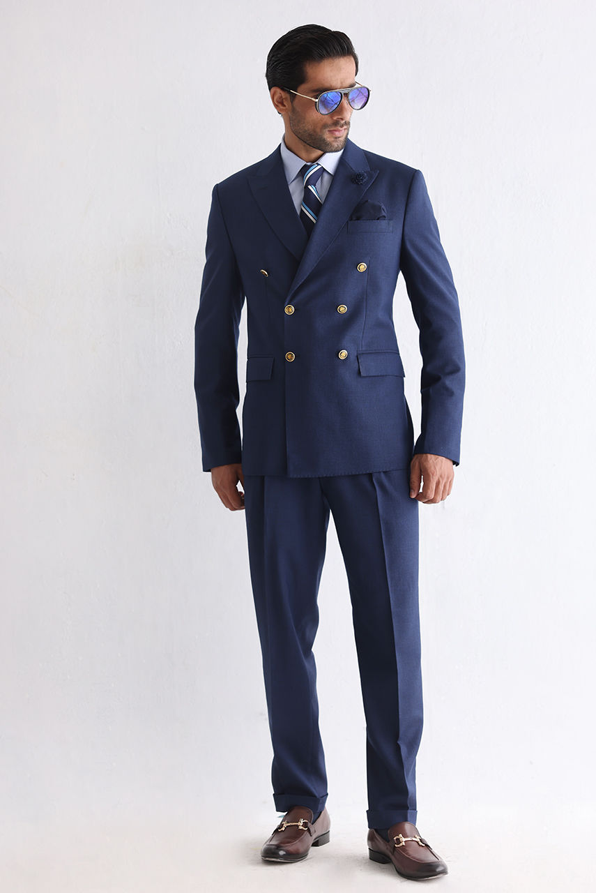 Navy Blue Premium Suiting Double-Breasted Suit (2-Piece) - Image 6