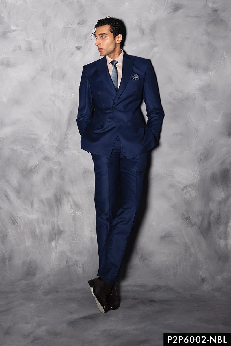 Navy Blue Double-Breasted Suiting Fabric Two-Piece (2-Piece) - Image 1