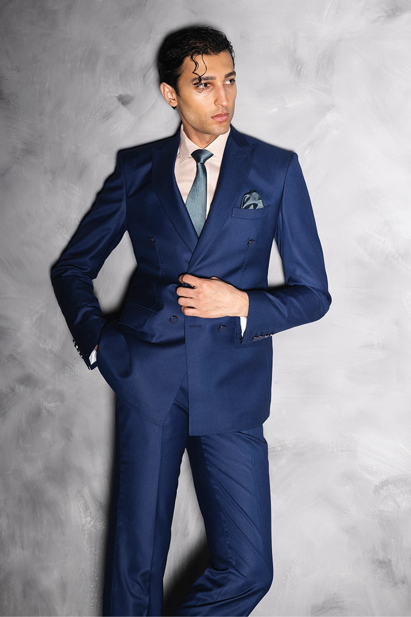 Navy Blue Double-Breasted Suiting Fabric Two-Piece (2-Piece) - Image 3