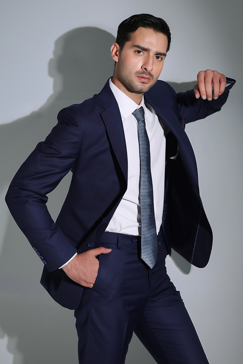 Navy Blue Wool Blend Two-Piece Suit (Jacket & Trousers) - Image 2