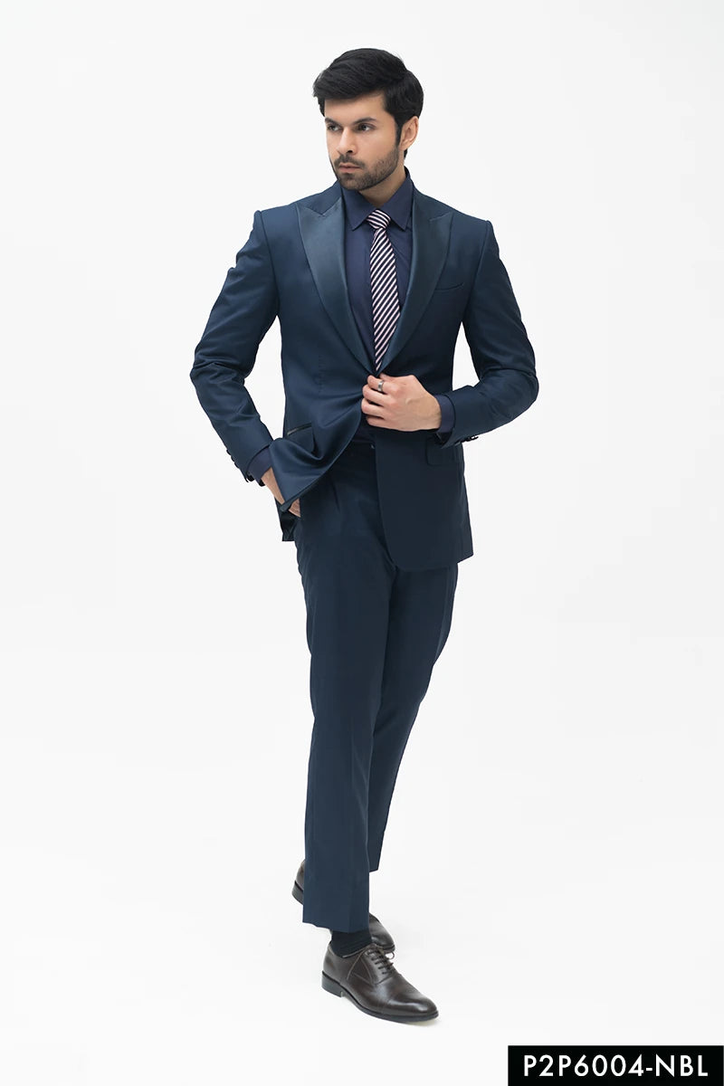 Navy Blue Satin Lapel Wool Blend Tuxedo (2-Piece) - Image 1