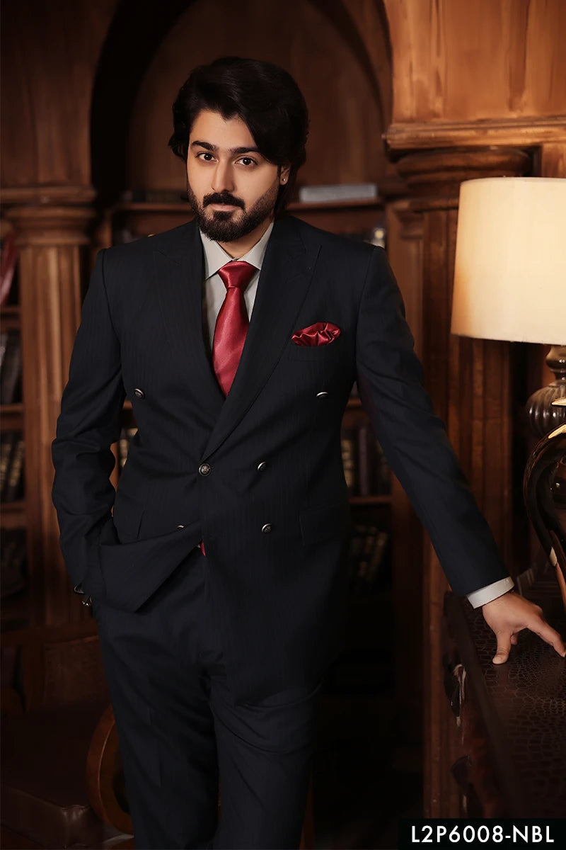 Navy Blue Wool Double-Breasted Suit (2-Piece) - Image 1