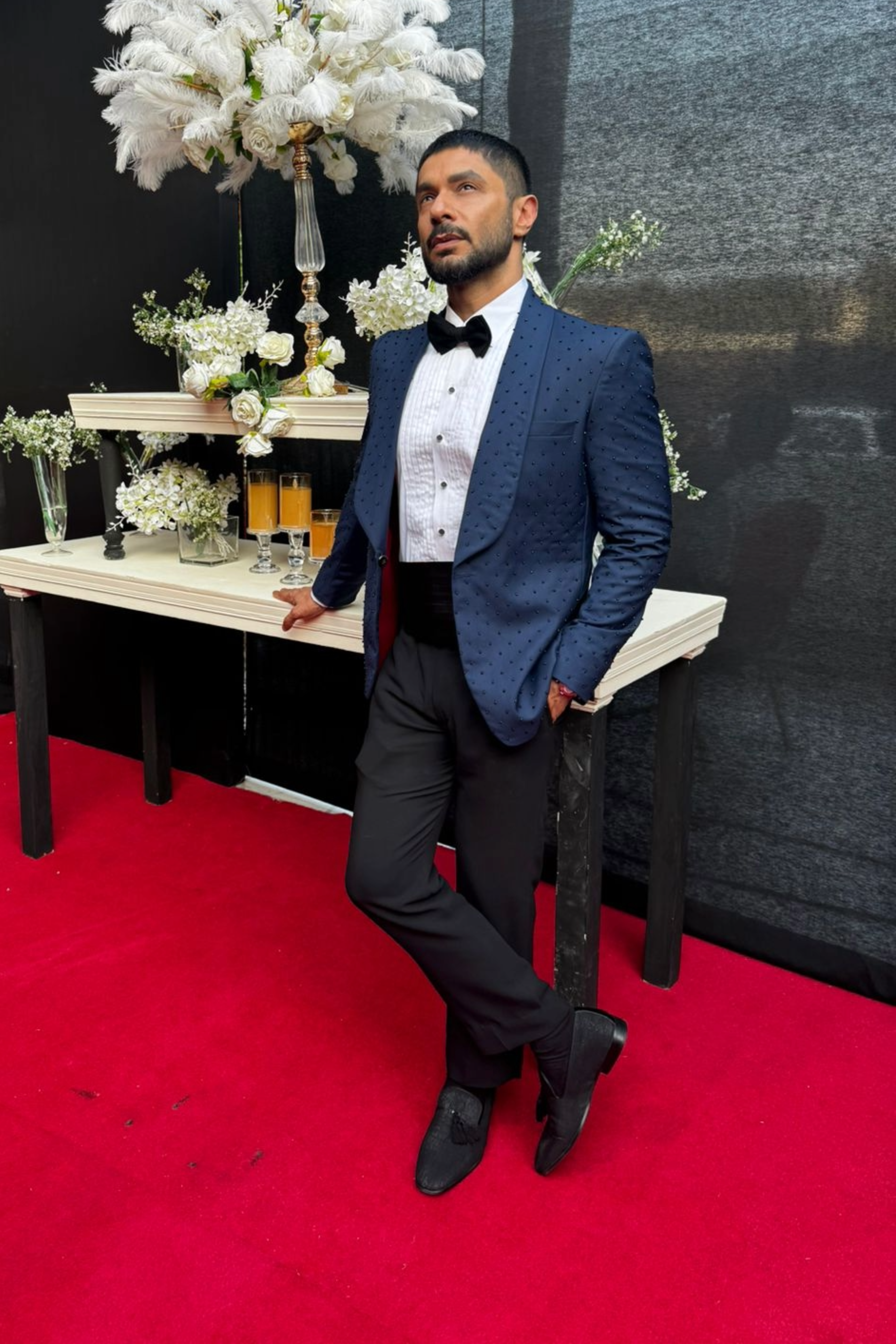 Navy Blue Beaded Wool-Blend Tuxedo Jacket (3-Piece) - Image 2