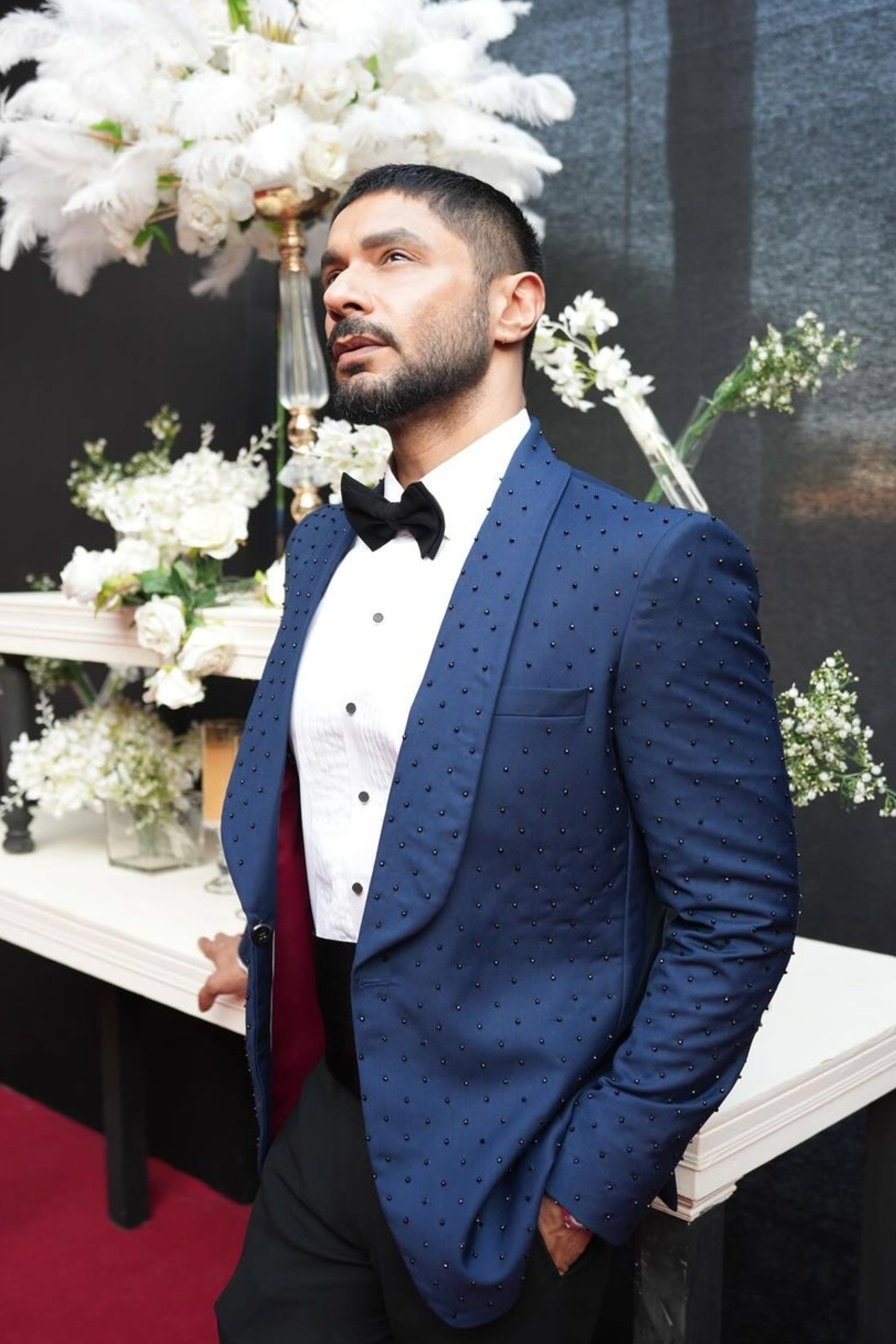 Navy Blue Beaded Wool-Blend Tuxedo Jacket (3-Piece) - Image 3