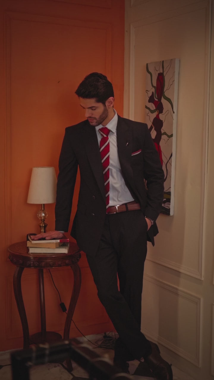 Navy Blue Double-Breasted Suiting Fabric Two-Piece - Image 4