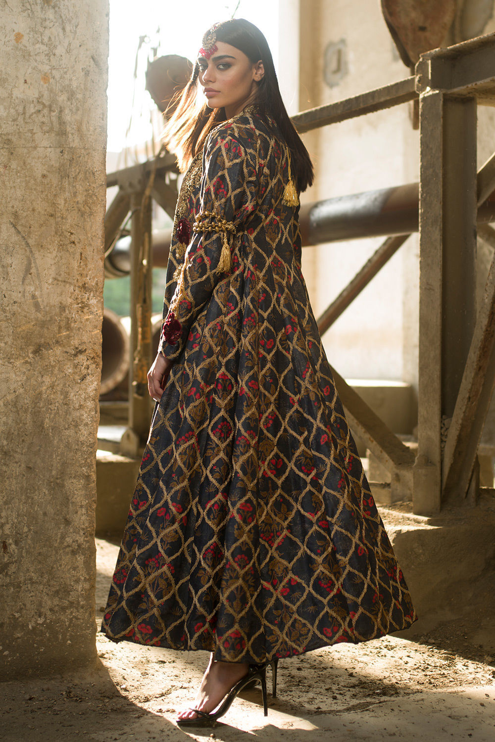 Pakistani Navy Zardozi Silk & Brocade Overcoat Set (3-Piece) - Image 6