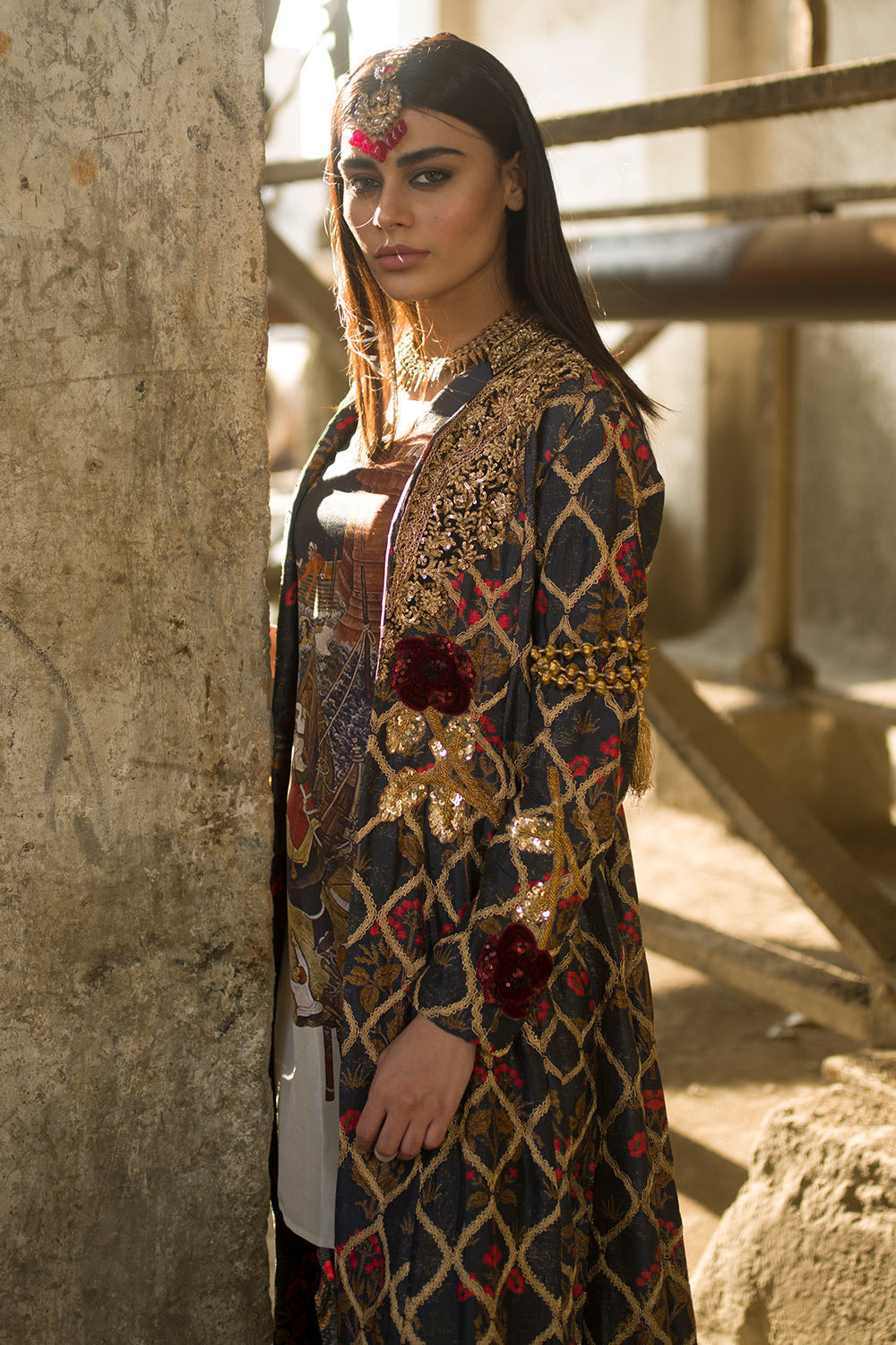 Pakistani Navy Zardozi Silk & Brocade Overcoat Set (3-Piece) - Image 7