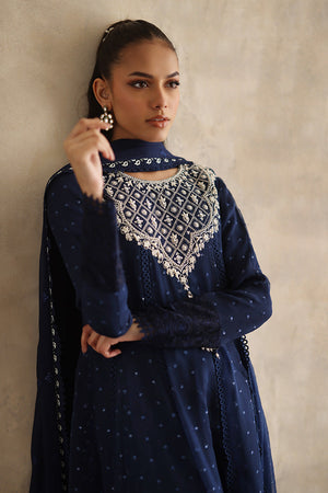 Pakistani Navy Blue Embroidered Organza Pishwas (3-Piece) - Image 5