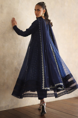 Pakistani Navy Blue Embroidered Organza Pishwas (3-Piece) - Image 6