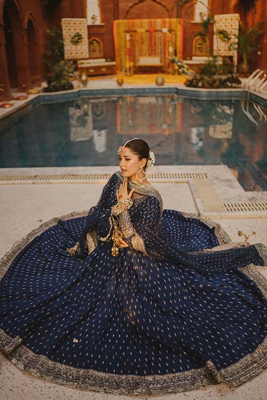 Navy Blue Chata Work Romani Silk Pishwas (2-Piece) - Image 2