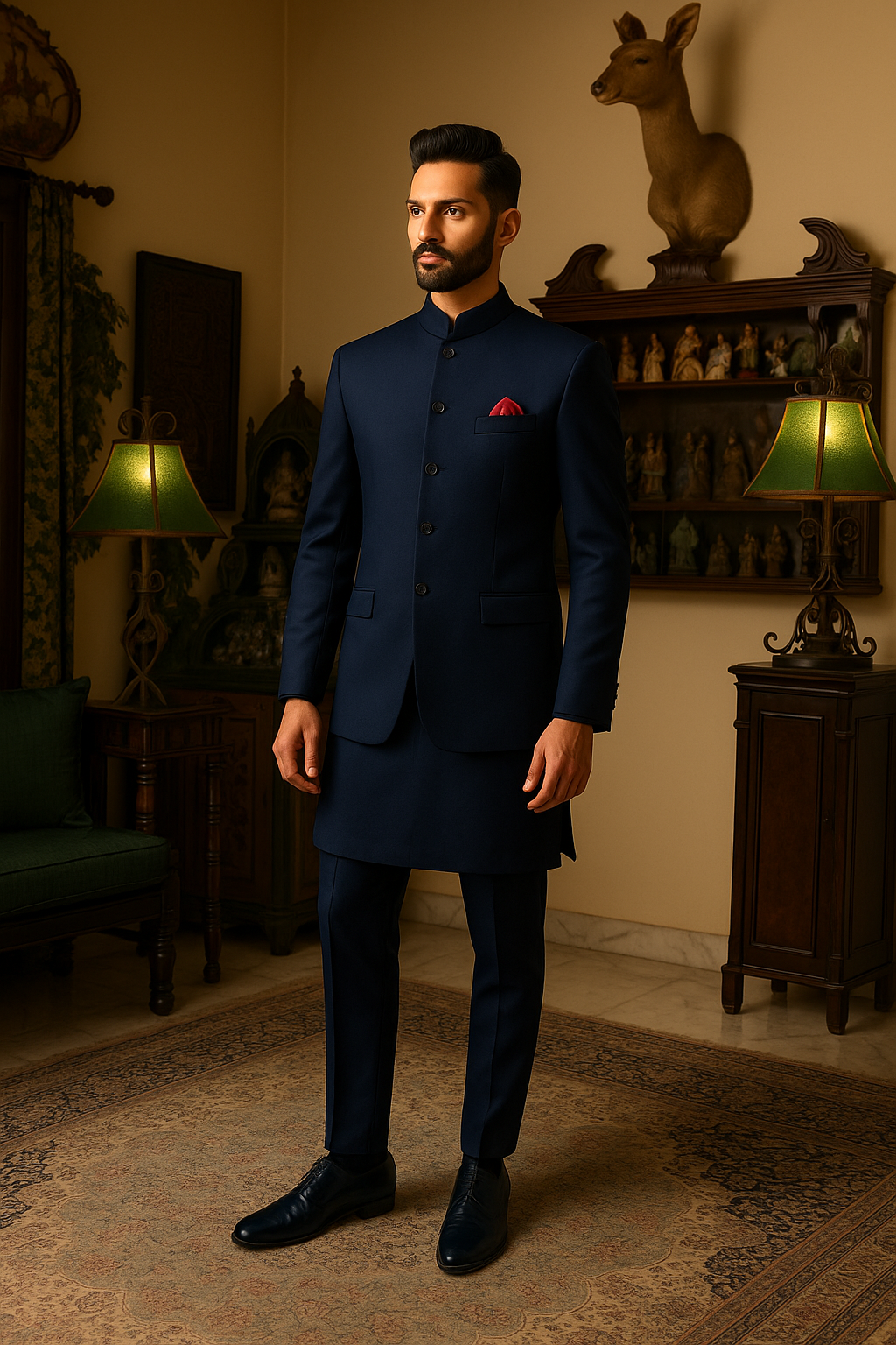 Navy Blue Armani Fabric Prince Coat (3-Piece) - Image 2