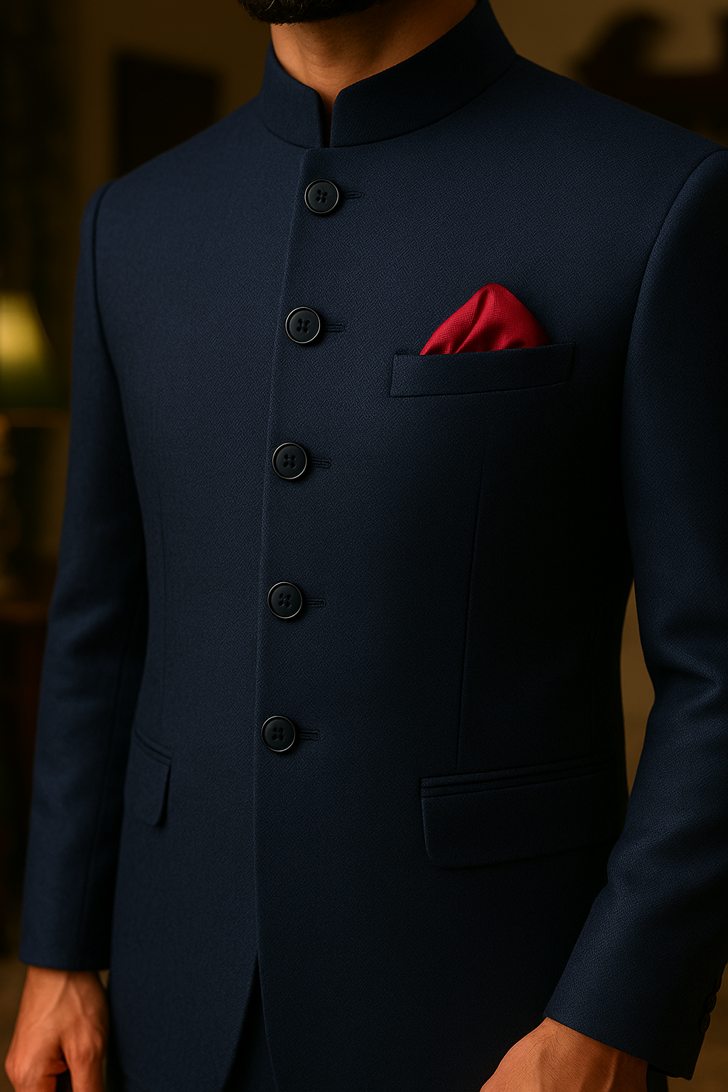 Navy Blue Armani Fabric Prince Coat (3-Piece) - Image 3