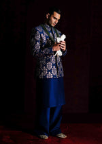 Navy Blue Banarasi Silk Prince Coat (3-Piece) - Image 2