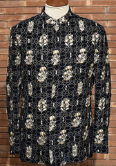 Navy Blue Hand-Embroidered Cutdana Dabka Prince Coat (1-Pc) - Image 2