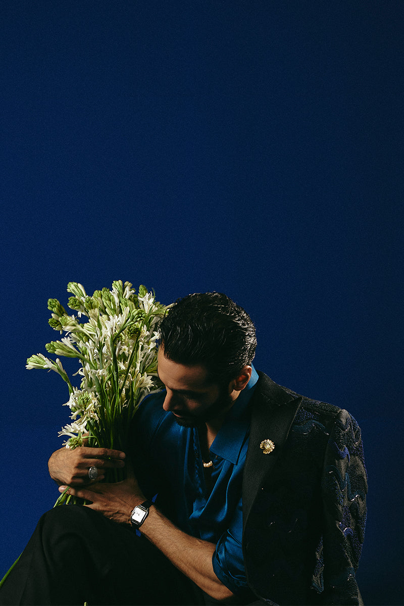 Navy Kashmiri Embroidered Handloom Prince Coat (1-Pc) - Image 5