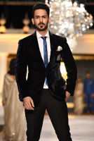 Navy Blue Embroidered Velvet Prince Coat (2-Piece) - Image 3