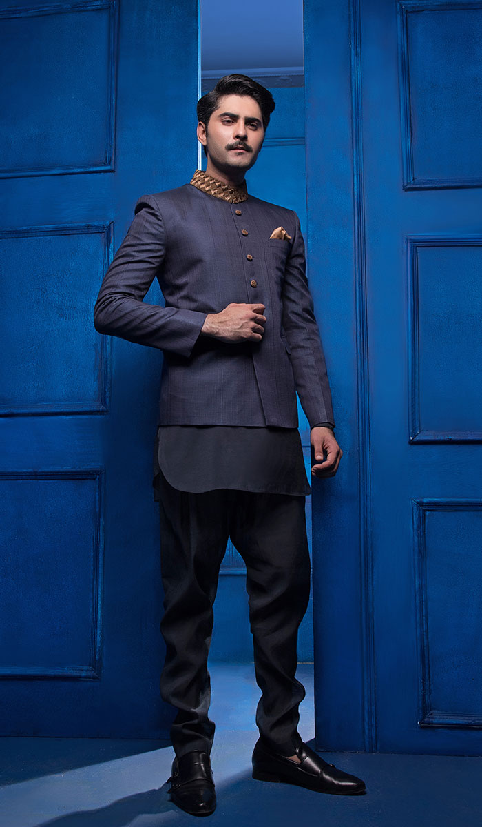 Navy Blue Matte Suiting Prince Coat (3-Piece) - Image 2