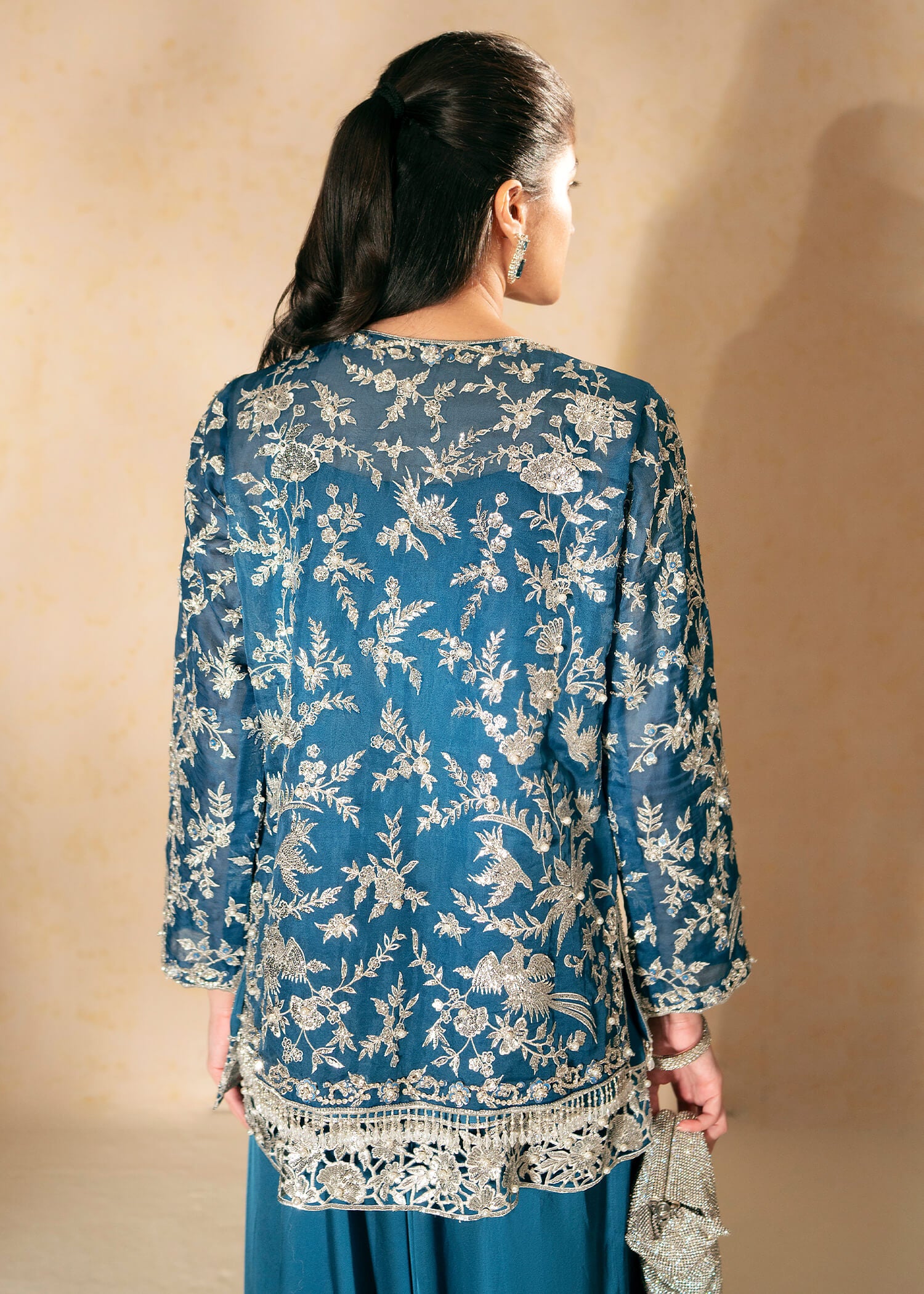 Pakistani Navy Embellished Chiffon & PK Grip Jacket Set (3-Piece) - Image 5