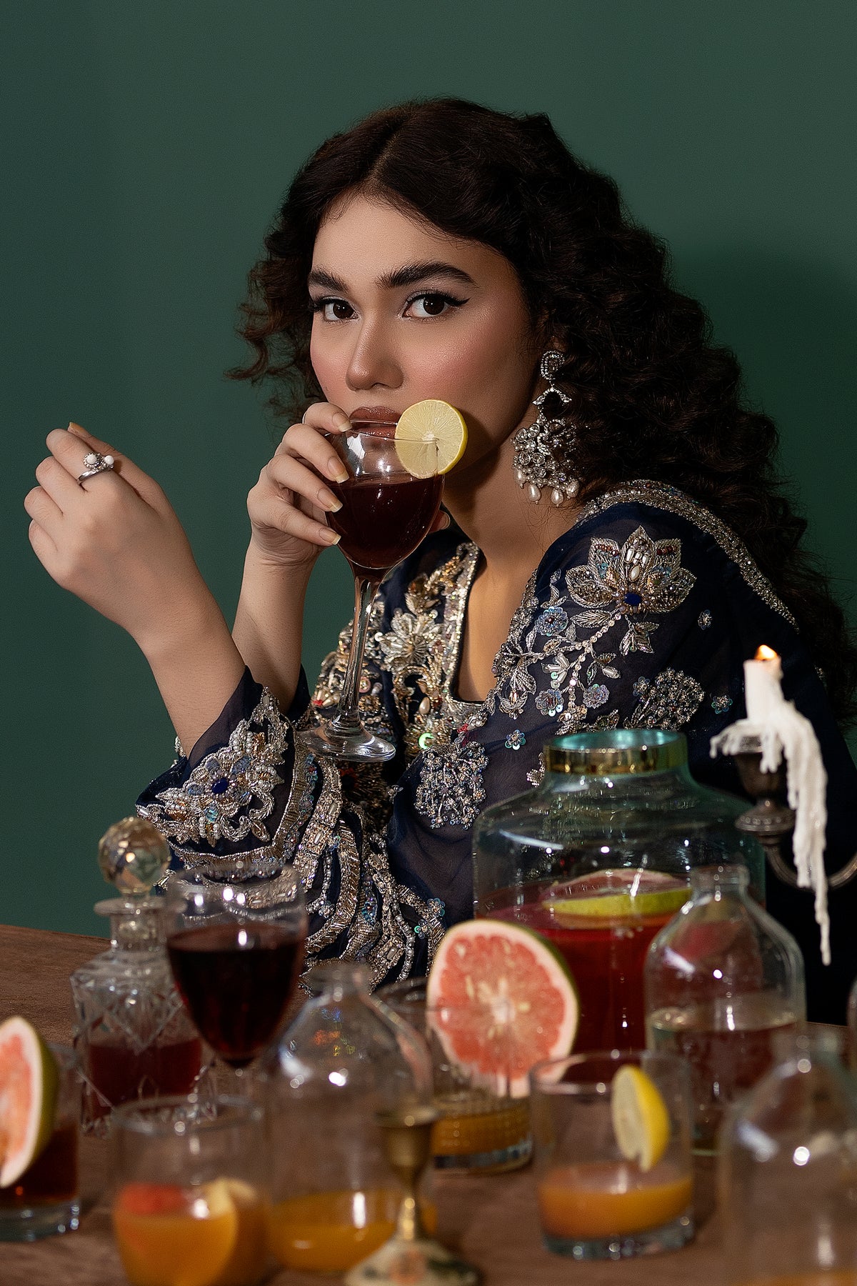 Navy Embellished Organza & Kimkhaab Salwar Kameez (2-Piece) - Image 7