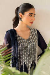 Pakistani Navy Blue Beaded Raw Silk Salwar Kameez (3-Piece) - Image 3