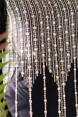 Pakistani Navy Blue Beaded Raw Silk Salwar Kameez (3-Piece) - Image 6