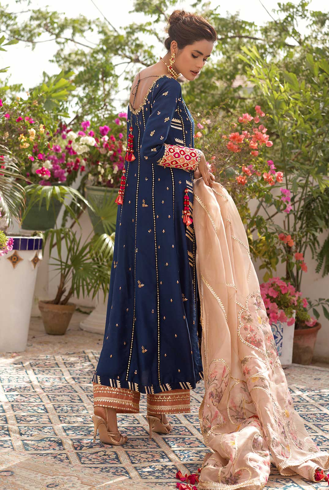Navy Zardozi Resham Raw Silk Salwar Kameez (3-Piece) - Image 3
