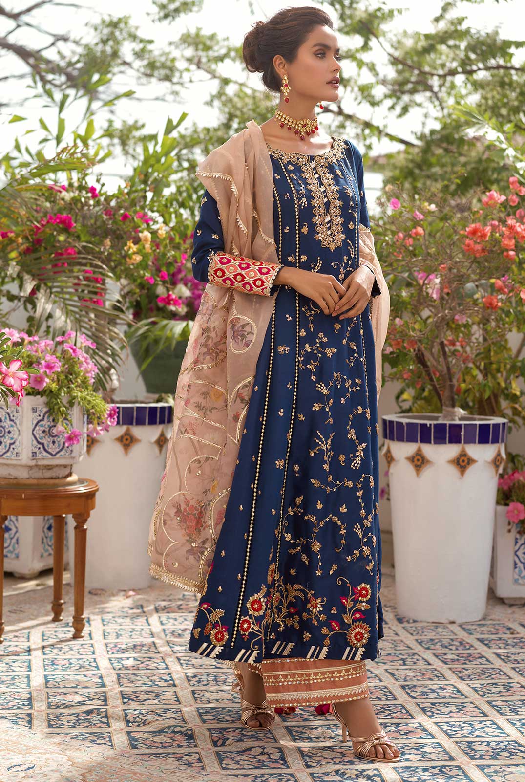Navy Zardozi Resham Raw Silk Salwar Kameez (3-Piece) - Image 4