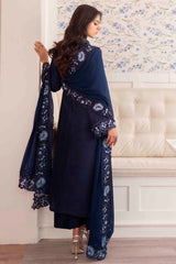 Navy Blue Floral Hand-Cutwork Silk Salwar Kameez (3-Piece) - Image 5