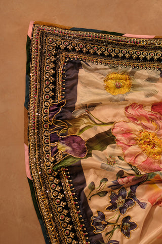 Pakistani Navy Hand-Embellished Tissue Silk Salwar Kameez (3-Piece) - Image 6