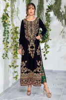 Navy Blue Embroidered Velvet Salwar Kameez (3-Piece) - Image 2