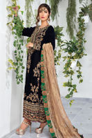 Navy Blue Embroidered Velvet Salwar Kameez (3-Piece) - Image 5