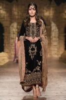 Pakistani Navy Blue Embellished Velvet Salwar Kameez (3-Piece) - Image 2
