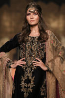 Pakistani Navy Blue Embellished Velvet Salwar Kameez (3-Piece) - Image 3