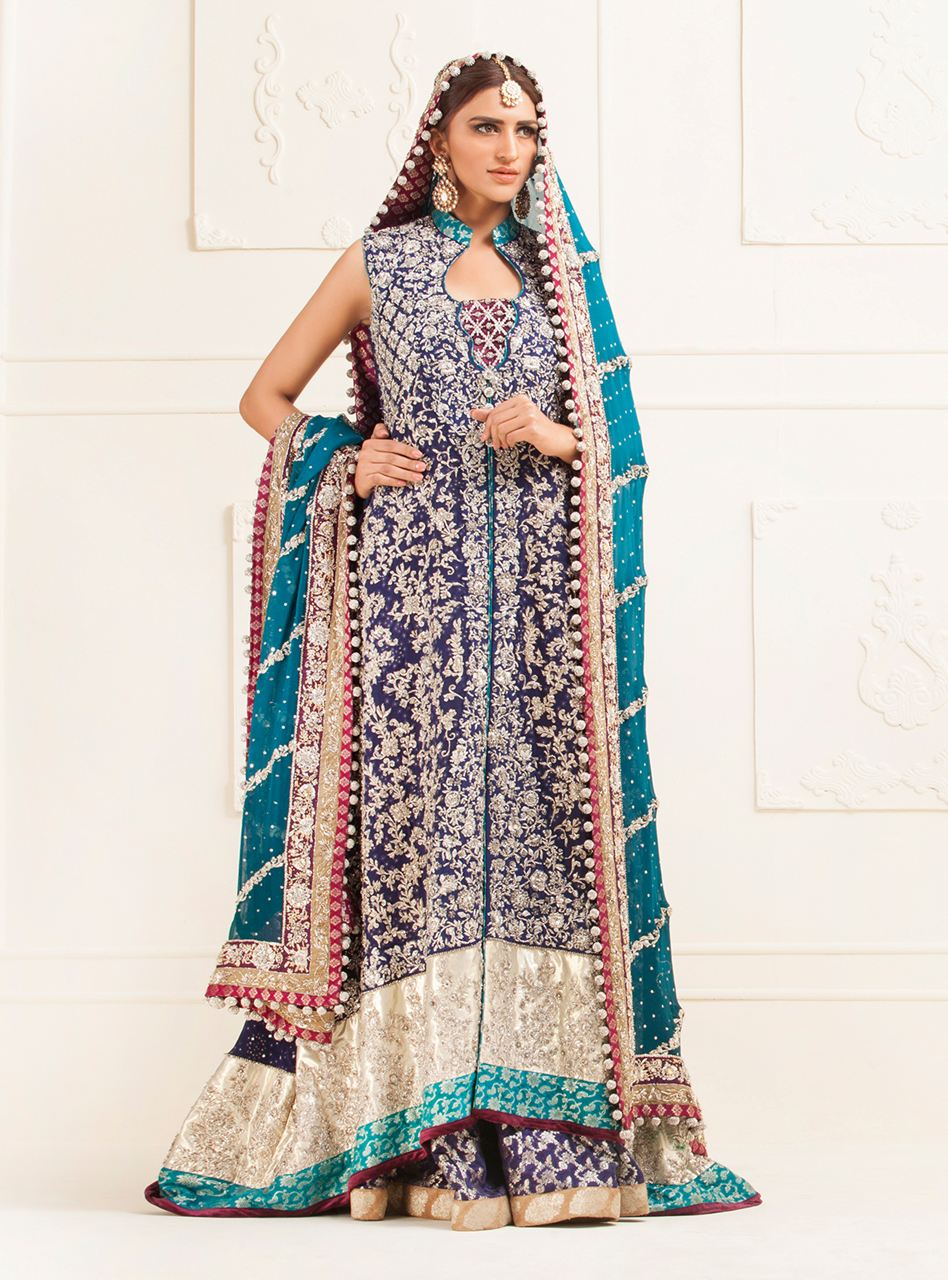 Navy Blue Embellished Maysuri Bridal Sharara (3-Piece) - Image 1