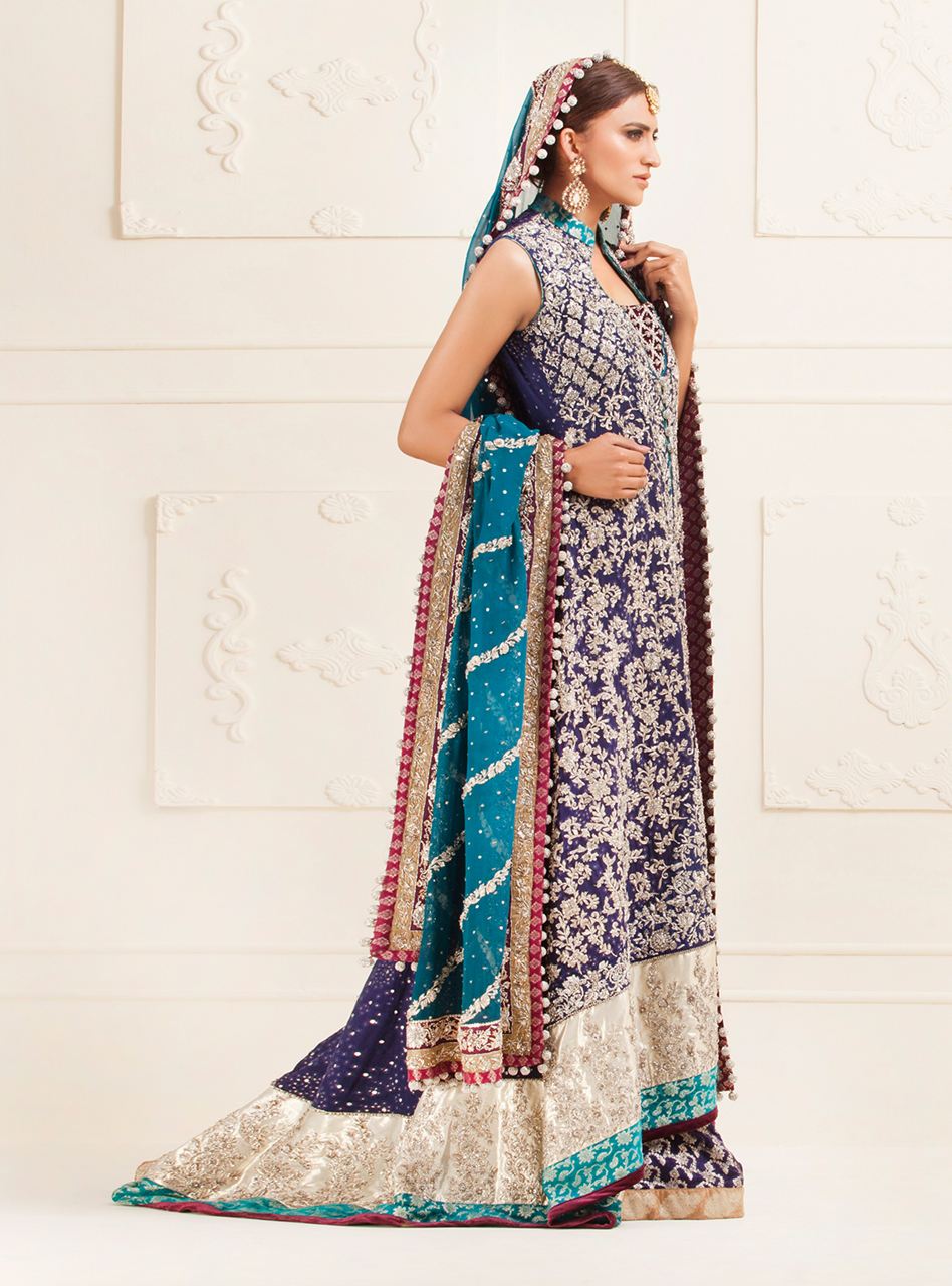 Navy Blue Embellished Maysuri Bridal Sharara (3-Piece) - Image 2