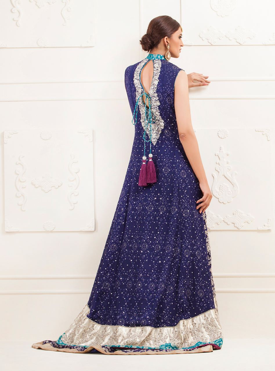 Navy Blue Embellished Maysuri Bridal Sharara (3-Piece) - Image 4