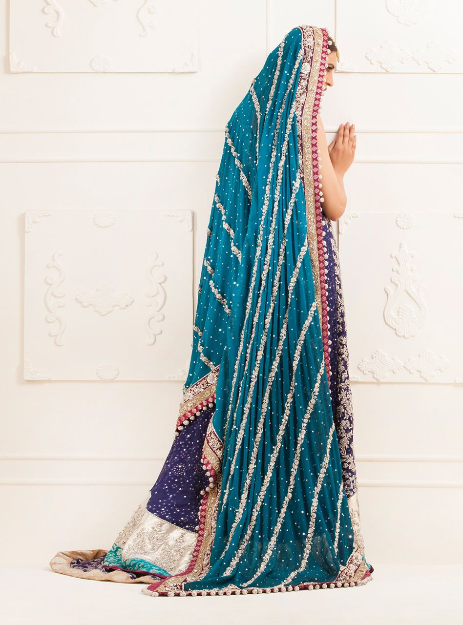 Navy Blue Embellished Maysuri Bridal Sharara (3-Piece) - Image 5