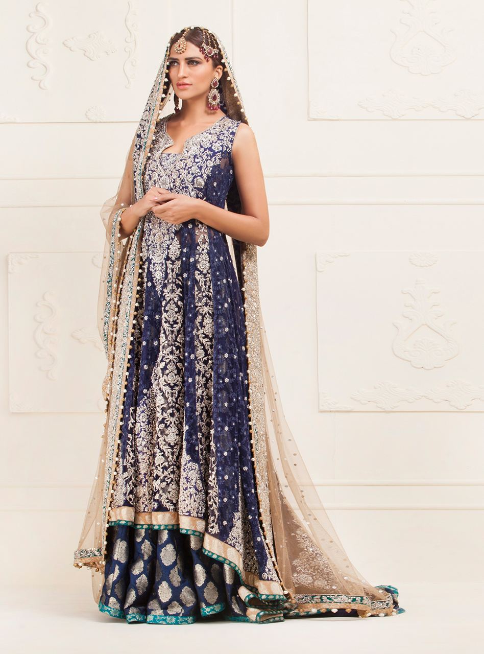 Navy Blue Embroidered Net Sharara Dress (3-Piece) - Image 2