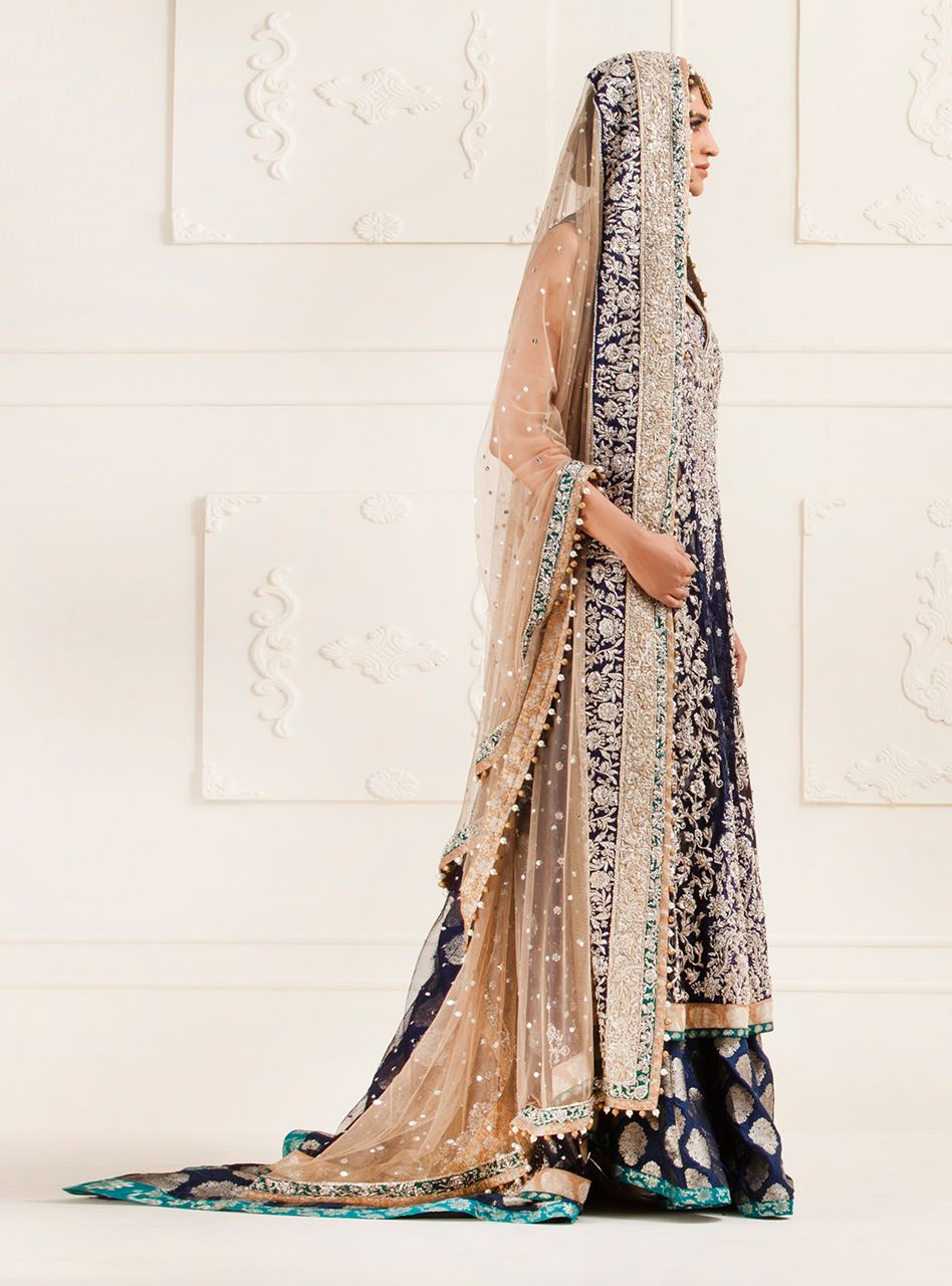 Navy Blue Embroidered Net Sharara Dress (3-Piece) - Image 3