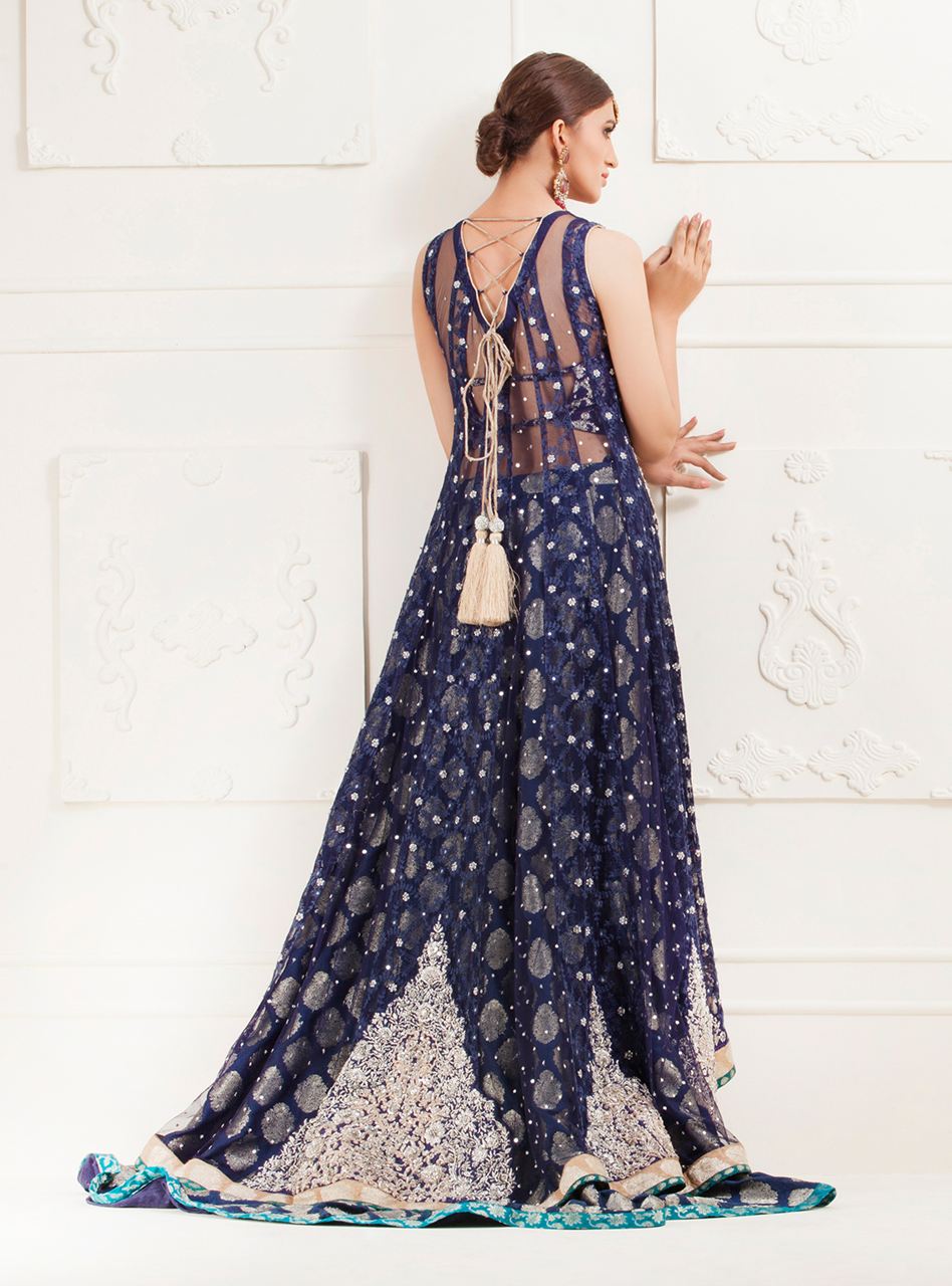 Navy Blue Embroidered Net Sharara Dress (3-Piece) - Image 5
