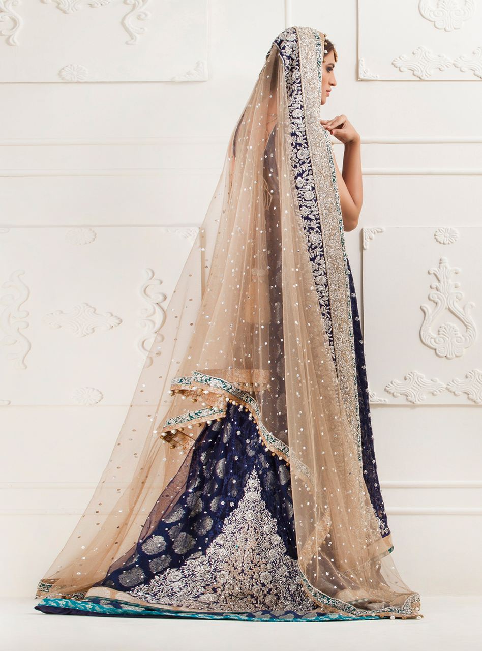 Navy Blue Embroidered Net Sharara Dress (3-Piece) - Image 6