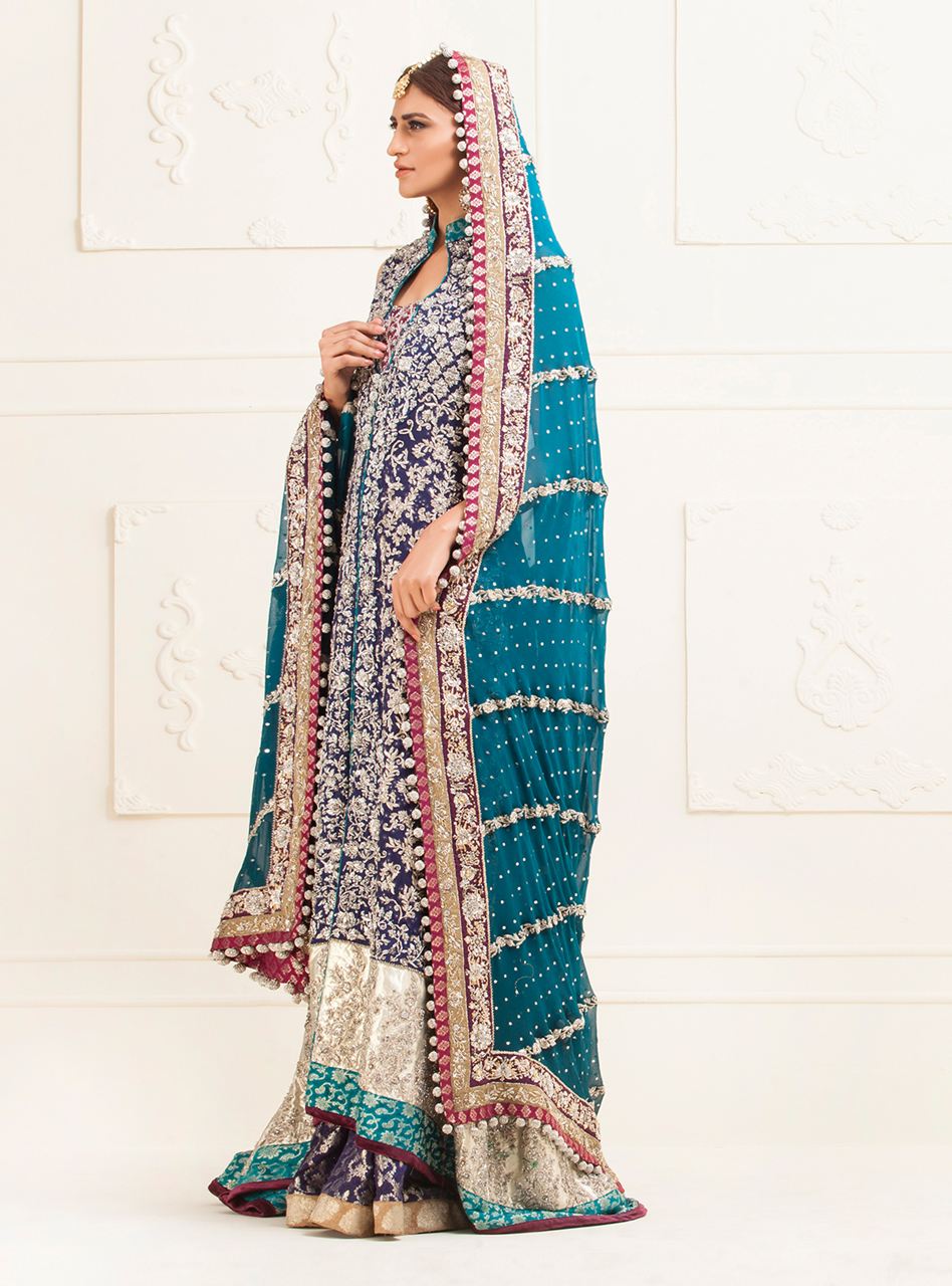 Navy Blue Embellished Maysuri Bridal Sharara (3-Piece) - Image 3