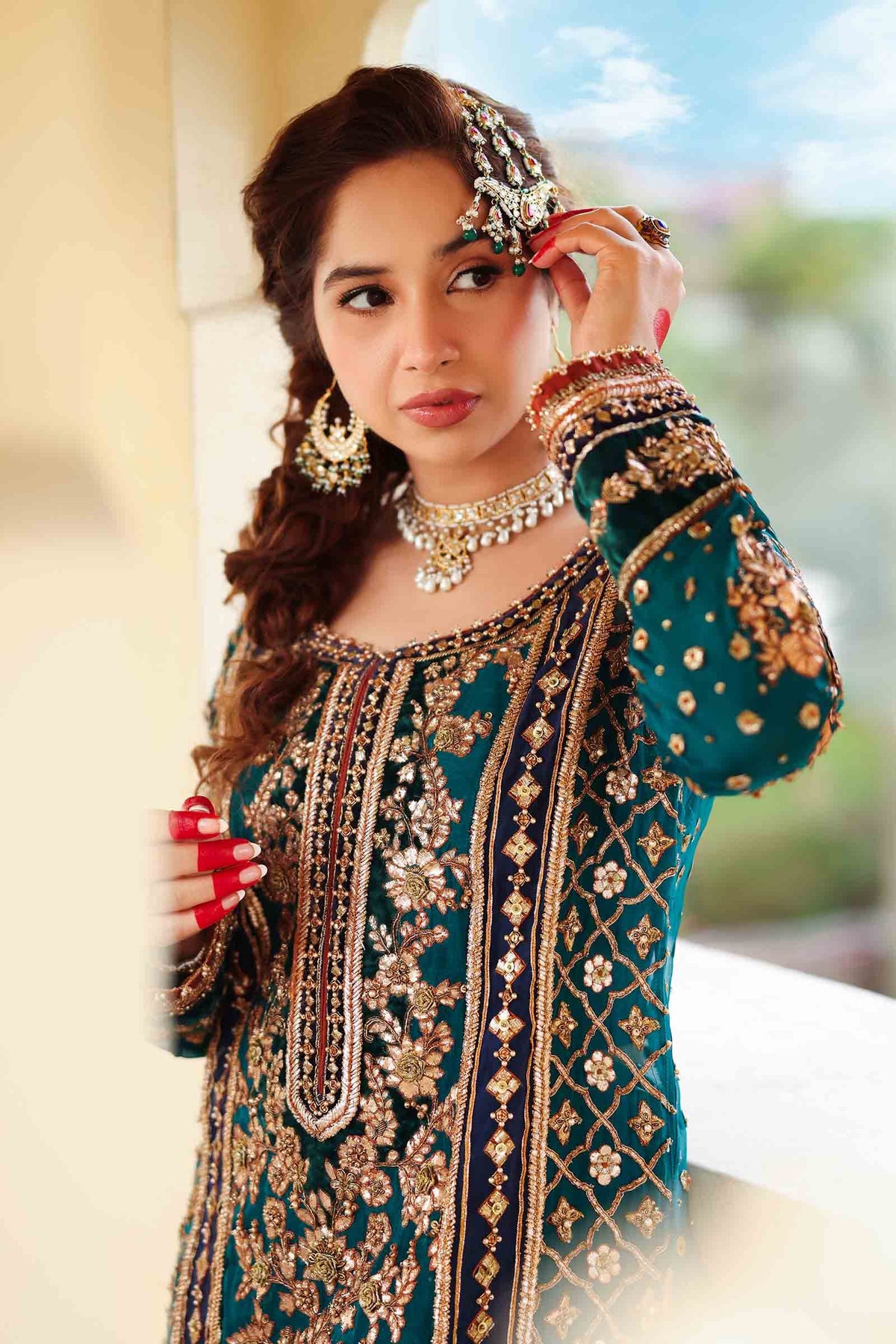 Navy Blue Dabka Naqshi Organza Silk Sharara (3-Piece) - Image 2