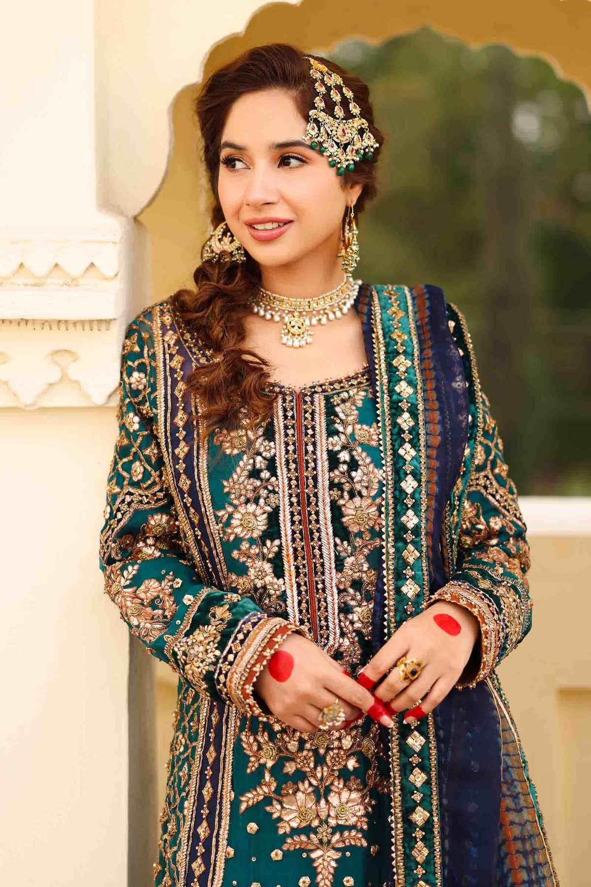 Navy Blue Dabka Naqshi Organza Silk Sharara (3-Piece) - Image 5