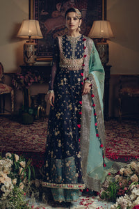 Navy Hand-Embellished Organza Sharara (3-Piece) - Image 1