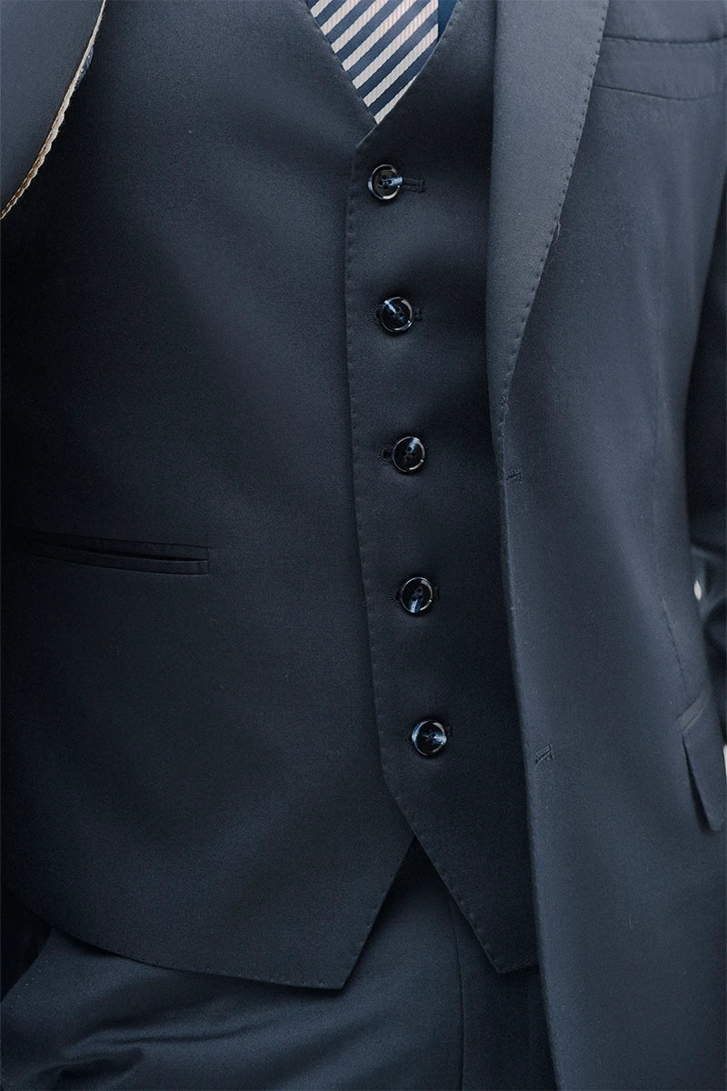 Navy Thread-Detail Premium Suiting 3-Piece Groom Suit - Image 4