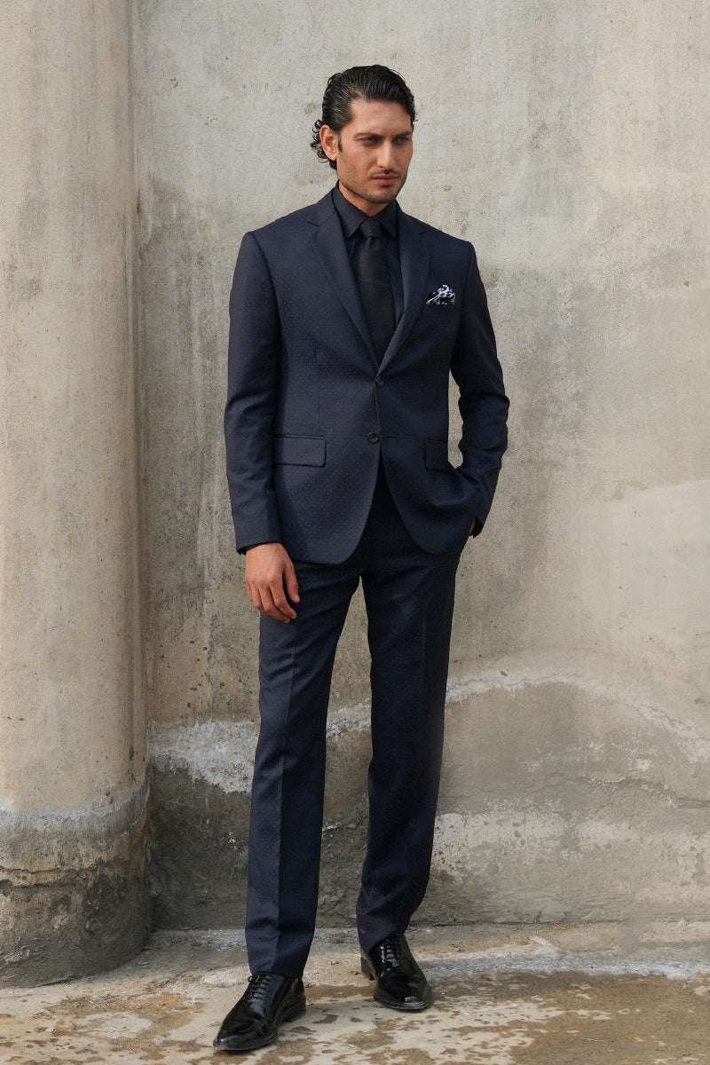 Navy Blue Super 130 Italian Wool Suit (2-Piece) - Image 1