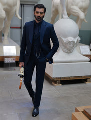 Navy Blue Wool Slim-Fit Three-Piece Suit (3-Piece) - Image 4