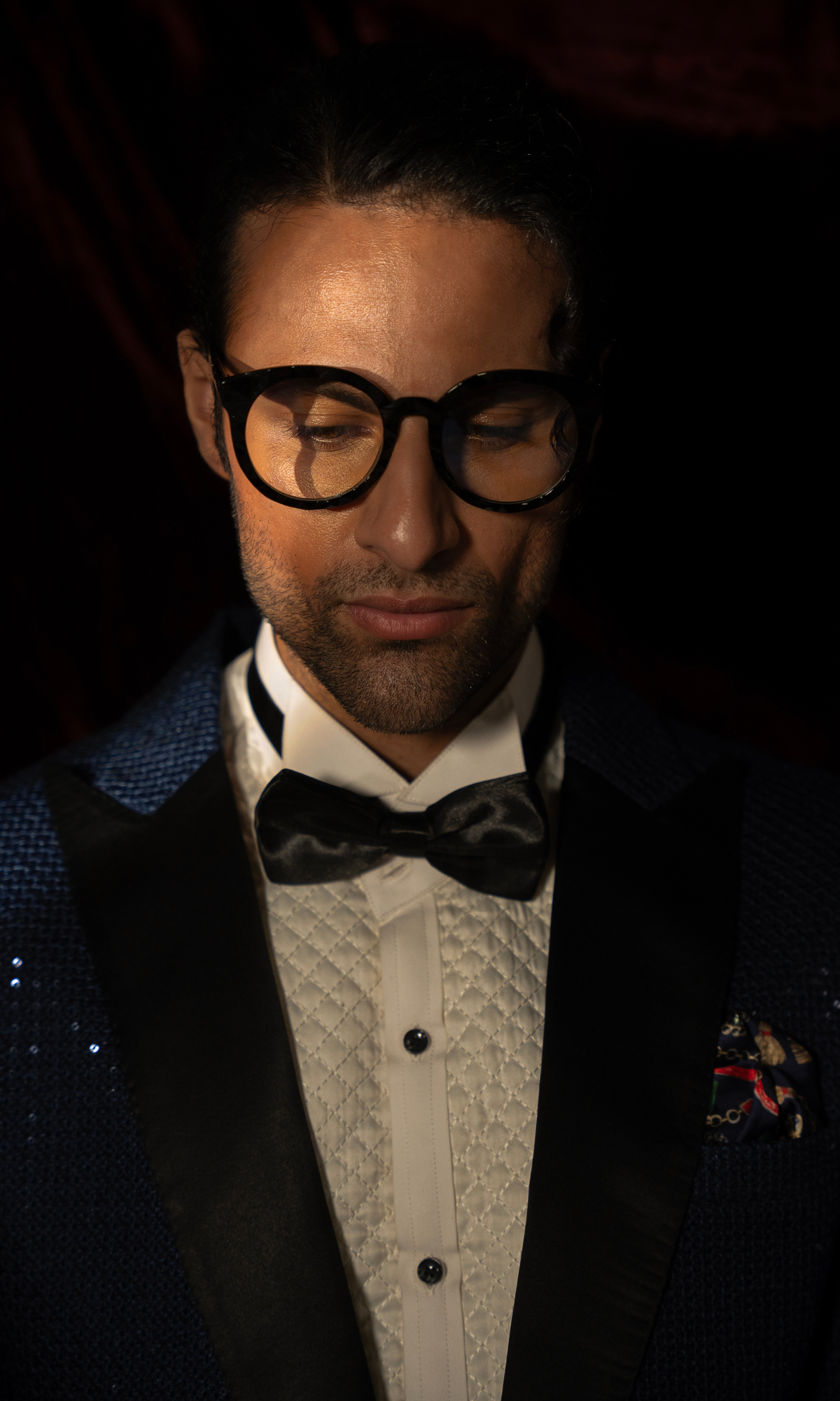 Navy Blue Sequin Tuxedo with Satin Lapels (2-Piece) - Image 2